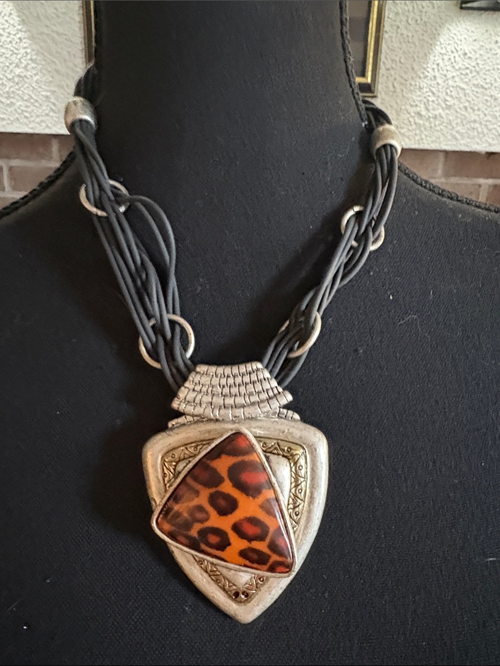 Leopard Print Triangular Pendant Necklace - Unbranded